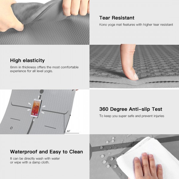 Kono TPE Non-slip Classic Yoga Mat - Grey